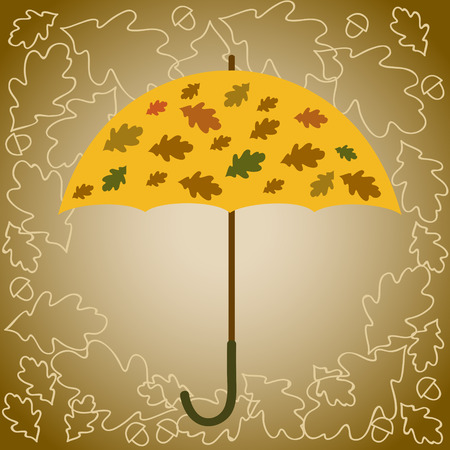 Beautiful hand-drawn illustrations with umbrella and leaves  Illustrations for use in design, made in vectorのイラスト素材