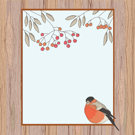 Decorative frame with branches Rowan and birdのイラスト素材