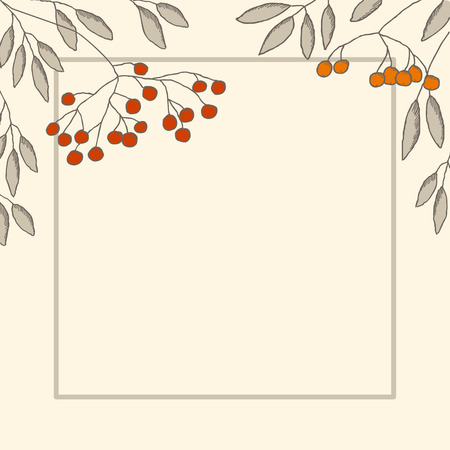 Decorative card with branch of rowan-berry and leavesのイラスト素材