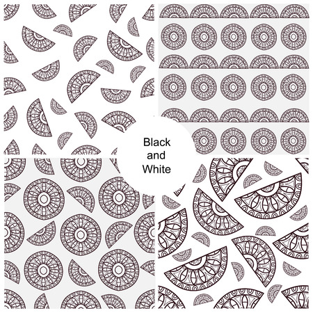 Abstract black and white seamless patterns set, vectorのイラスト素材