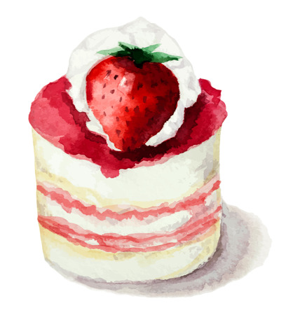 Hand painted watercolor Ñake with strawberries. Vector illustration.のイラスト素材
