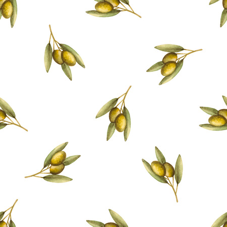 Watercolor branches of olives seamless pattern. Vector illustration.のイラスト素材