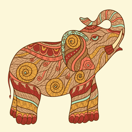 Stylized elephant in a graphic style, vector illustration. Zentangleのイラスト素材