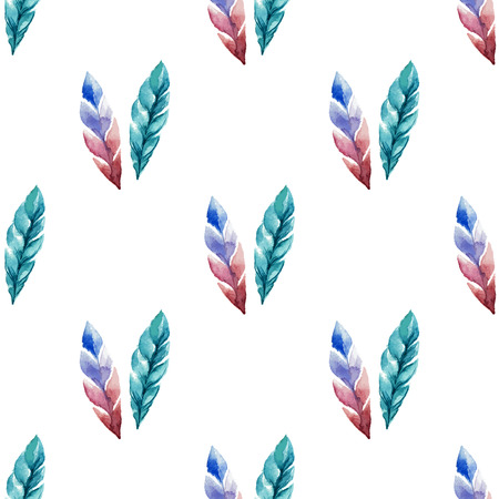 Seamless pattern with watercolor feathers. Vector illustration.のイラスト素材