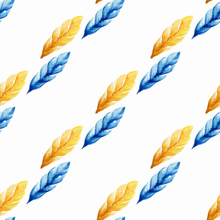 Seamless pattern with watercolor feathers. Vector illustration.のイラスト素材