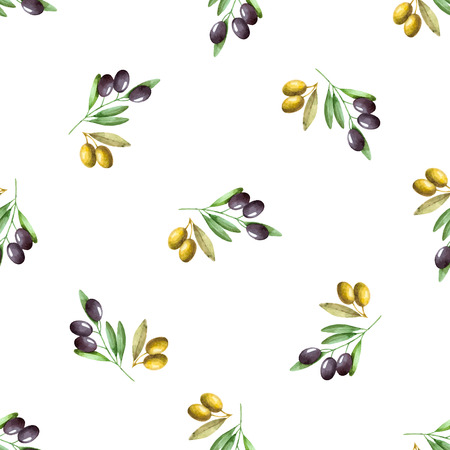 Watercolor branches of olives seamless pattern. Vector illustration.のイラスト素材