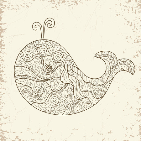 Stylized whale  in a graphic style, vector illustration. Zentangleのイラスト素材