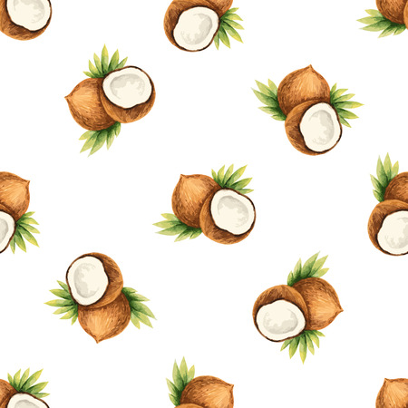 Watercolor pattern of fruit,coconut illustration.のイラスト素材
