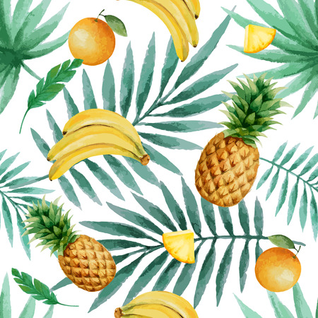 Exotic fruits  seamless pattern, watercolor, vector illustration.のイラスト素材