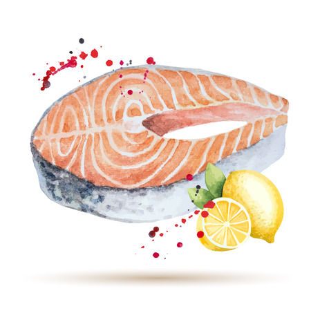 Watercolor steak fish. Fresh organic seafood. Vector illustration.のイラスト素材