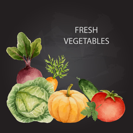 Set of watercolor vegetables,handmade drawing with chalk.Template for your design. Vector illustration.のイラスト素材