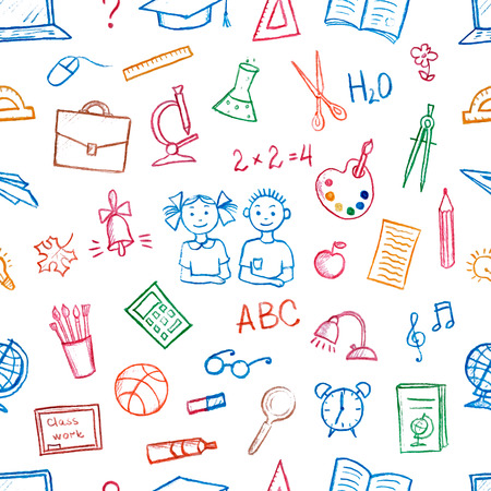 Seamless pattern doodles elements.Hand-drawn colored pencil on white background, vector illustration.のイラスト素材