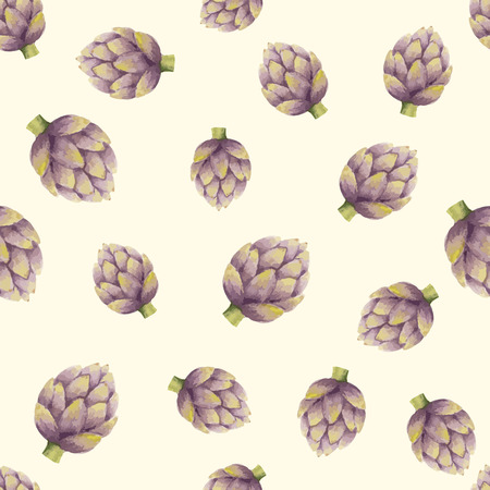 Watercolor seamless pattern of artichoke, vector illustration.のイラスト素材