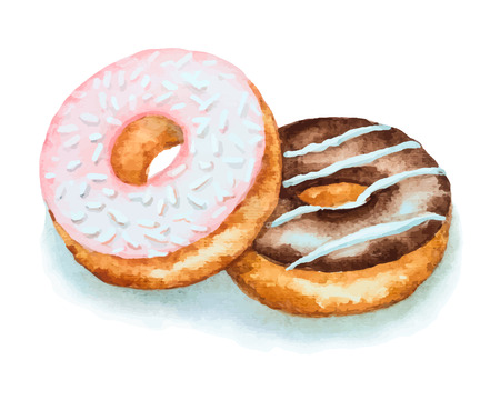 Watercolor donuts isolated on a white background for your design, vector illustration.のイラスト素材