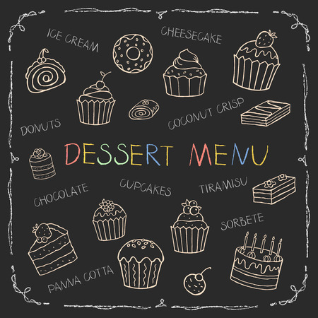 Dessert menu on chalk Board for your design, vector illustration.のイラスト素材