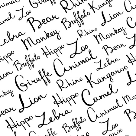 Seamless pattern set of words of wild animals, hand-letter, vector illustration.のイラスト素材