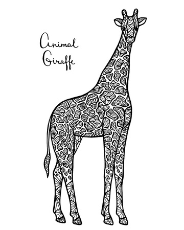 Stylized vector giraffe, zentangle isolated on white background. Collection of animals for your design.のイラスト素材
