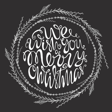We wish you a merry Christmas, handdrawn  lettering  in  round shape.のイラスト素材