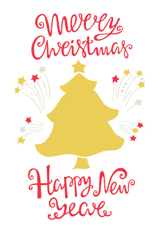 Merry Christmas and happy new year, handdrawn  lettering and Christmas trees.のイラスト素材