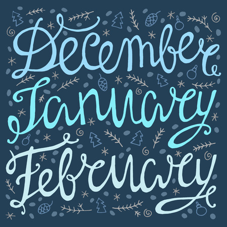 Hand drawn winter inscription months of december, january, february.のイラスト素材