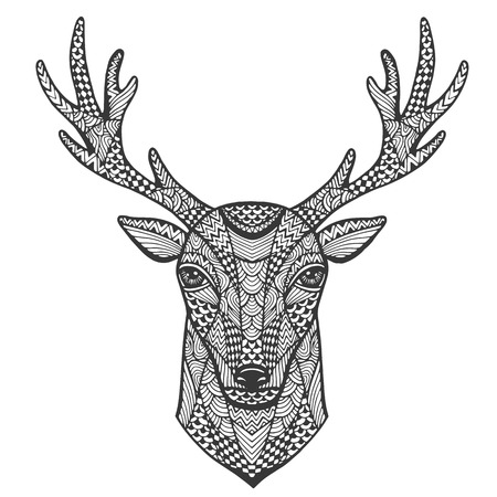 Hand-drawn portrait of a deer in the style of zentangle. Vector illustration.のイラスト素材