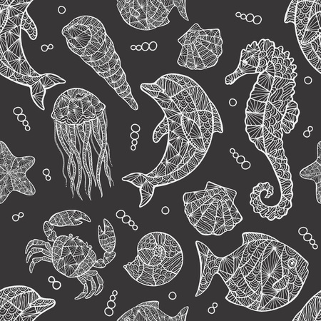 Seamless pattern on the marine theme vector illustration.のイラスト素材