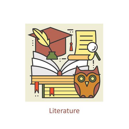 Modern color thin line concept literature and education, knowledge and study. Art design vectors collection, Flat Style. Concepts  for Trendy Designs.  line background.のイラスト素材