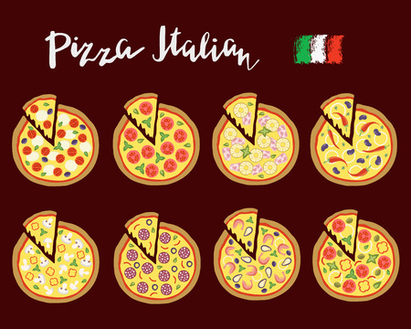 set hand drawn slices of pizza popular varietiesのイラスト素材