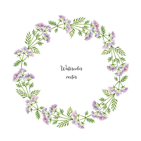 Watercolor vector round frame of Valerian. Healing Herbs for design Natural Cosmetics, aromatherapy, medicine, health products and homeopathy.のイラスト素材