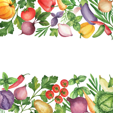 Watercolor vegetables and herbs isolated on white background.の写真素材