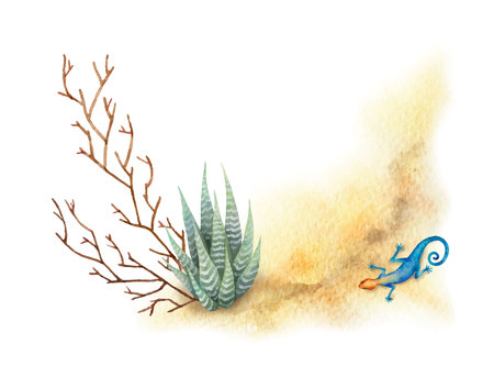 Watercolor vector background with desert and cacti.のイラスト素材