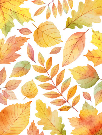 Watercolor autumn vector card template design of leaves and branches isolated on white background. Autumn illustration for greeting cards, wedding invitations, quote and decorations.のイラスト素材
