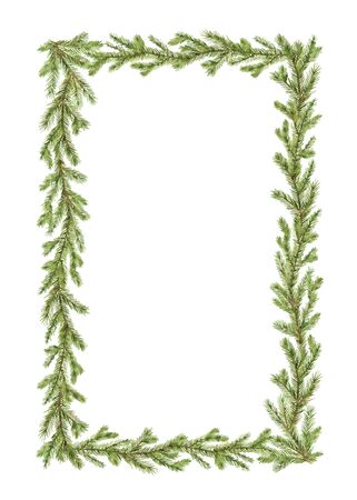 Watercolor vector Christmas frame with fir branches and place for text. Illustration for greeting cards and invitations. Winter holiday background.のイラスト素材