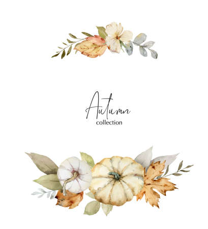 Thanksgiving vector wreath colorful pumpkins with autumn leaves and flowers.のイラスト素材