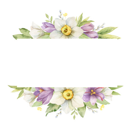Watercolor vector banner with flowers and leaves.のイラスト素材