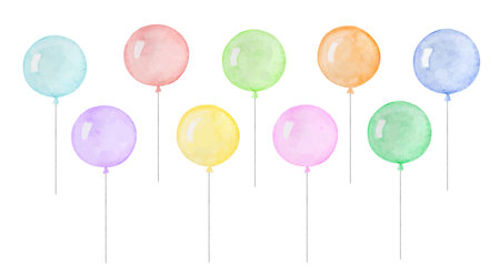 A set of vector watercolor multicolored balloons isolated on a white background.のイラスト素材