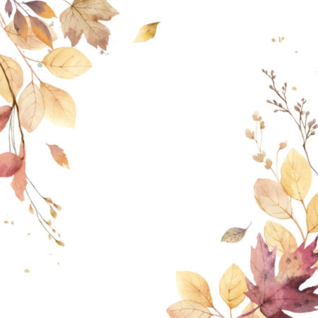 Watercolor vector frame with autumn leaves and branches.のイラスト素材