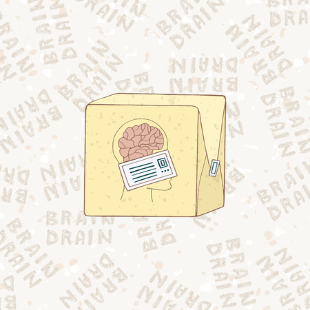The concept of brain drain. Smart people are leaving the country. Sending symbolizing mind. The modern problem. Vector illustrationのイラスト素材