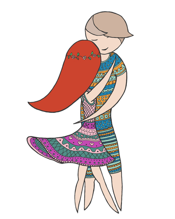 A girl and a guy dancing forro. zen tangle illustration danceのイラスト素材