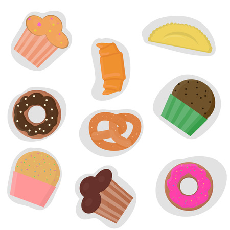 Kids stickers. Images of sweets. Baking vectorのイラスト素材