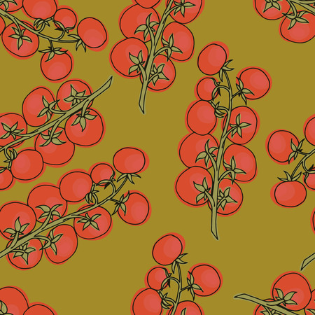 Cherry tomatoes vector. Seamless pattern background vegetablesのイラスト素材