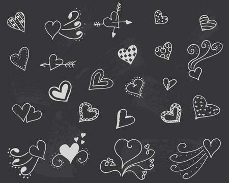 Blackboard with hearts vector. Decoration romantic wallpaper. Fondness symbol background. Love set. Doodle valentine dayのイラスト素材