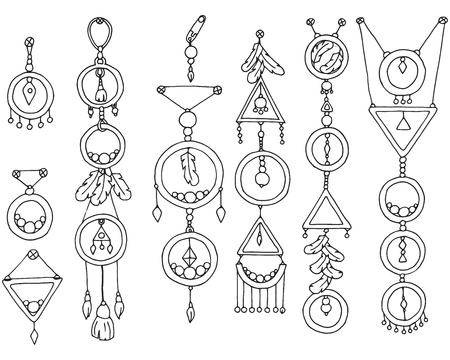 A set of magic items. Boho style. Vector illustration of Indian cultureのイラスト素材