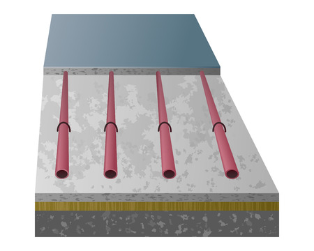 Vector 3D diagram warmfloor. Warm floor in layers: concrete, cement, screed, pipe, coating.のイラスト素材