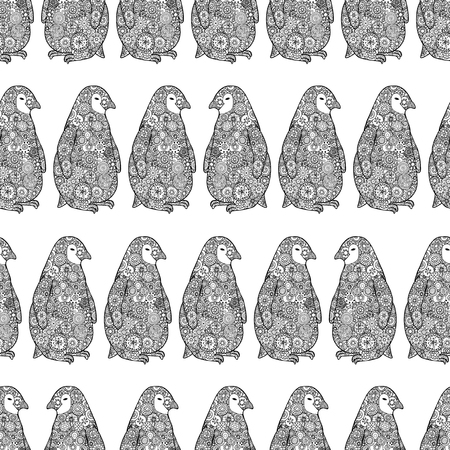 Vector illustration of cute penguins. Seamless pattern background of Antarctica.のイラスト素材