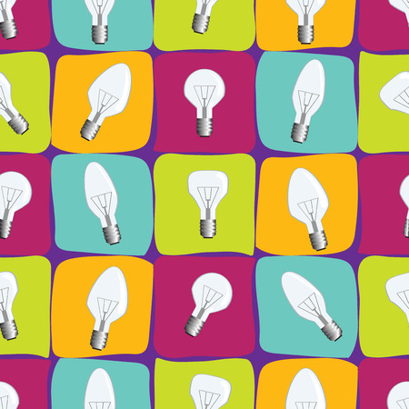 Set of different Light-bulb vector illustration. Seamless pattern background with light bulb. Wallpaper with electrical lightbulb.のイラスト素材