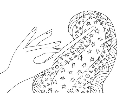 Magic wand zentangle. Fantasy zendoodle. Vector wizard zen tangle and doodle. Fairy coloring book for adult.のイラスト素材