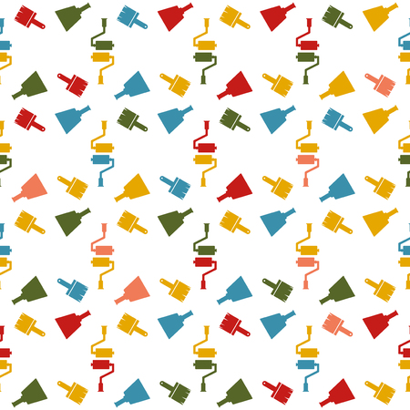 Construction. Seamless pattern background in building tools. Spatula, brush. roller vector. Repair illustration.のイラスト素材