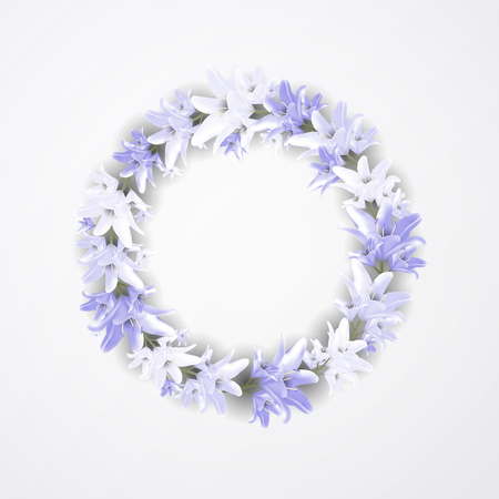 Vector flowers of lily from the garden. Beautiful blue wreath with lilia. Floral design for wedding, invitation and greeting cards.のイラスト素材