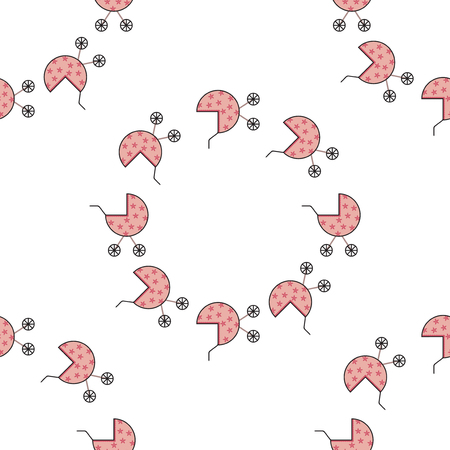 Baby carriage. Seamless pattern background in a pram. Kid stroller vector illustration.のイラスト素材